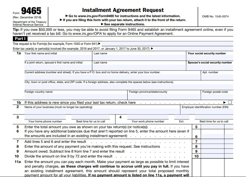 Form 9465 - installment agreement request