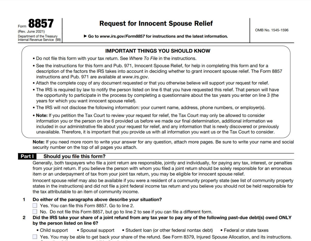 Request for Innocent Spouse Relief form